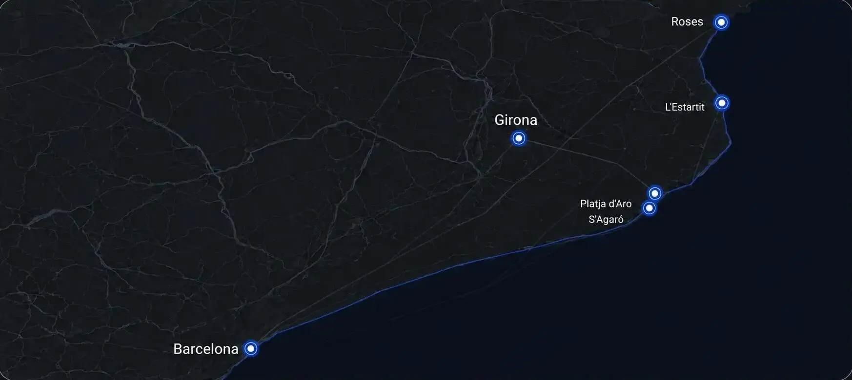 Map of our Costa Brava coverage area